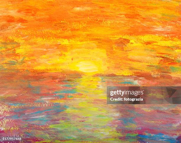 abstract painting: sea, sky and sun - 油絵 ストックフォトと画像