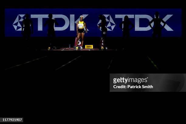 Shelly-Ann Fraser-Pryce of Jamaica is introduced prior to the Women's 100 Metres final during day three of 17th IAAF World Athletics Championships...