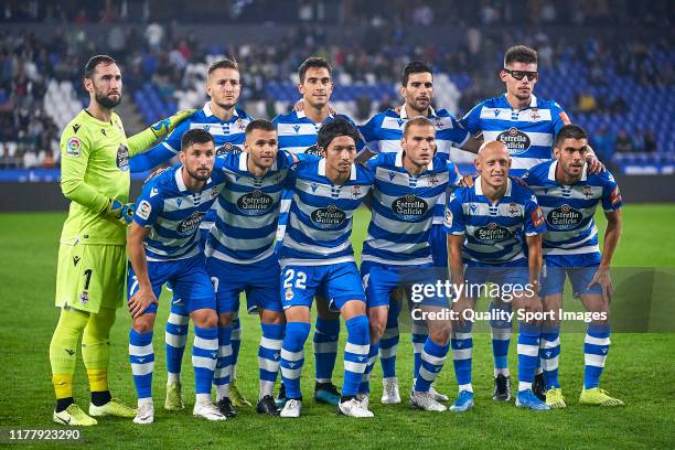 Players of Deportivo de La Coruna line up during the La Liga Smartbank match between Deportivo de La Coruna and CD Mirandes at Abanca Riazor Stadium...