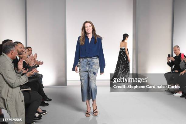 Givenchy designer Clare Waight Keller walks the runway during the Givenchy Womenswear Spring/Summer 2020 show as part of Paris Fashion Week on...