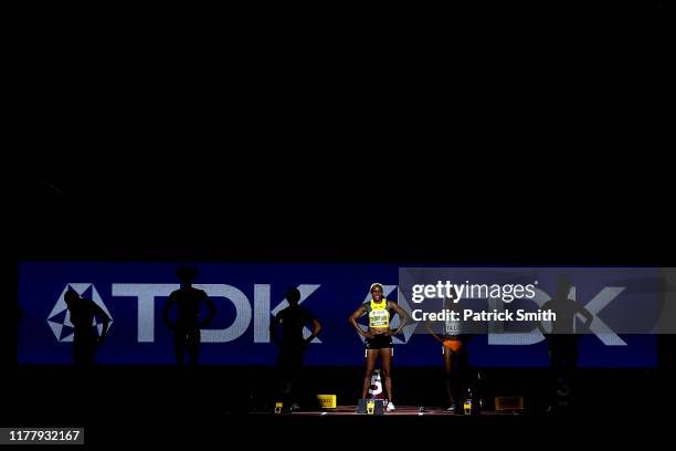 Shelly-Ann Fraser-Pryce of Jamaica is announced prior the Women's 100 Metres final during day three of 17th IAAF World Athletics Championships Doha...