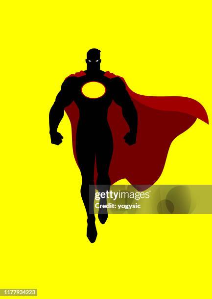 vector hovering superhero silhouette isolated in color - hovering stock illustrations