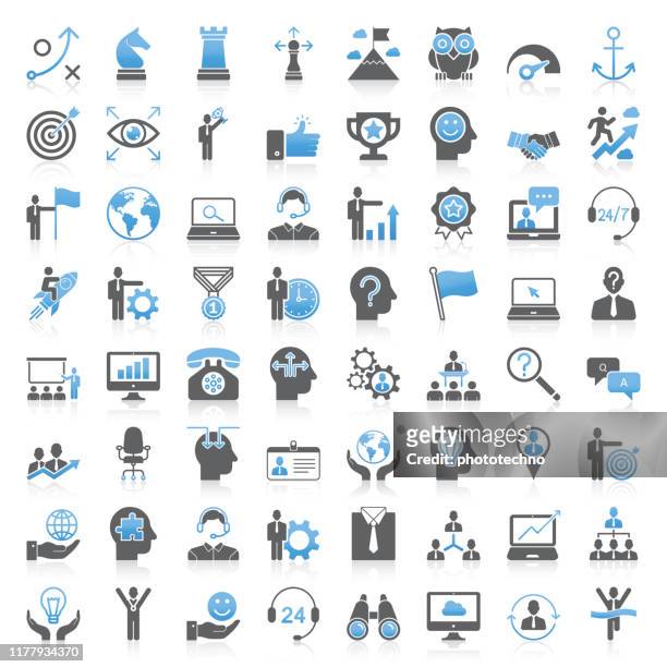 modern universal business strategy and management icons collection - business strategy stock illustrations