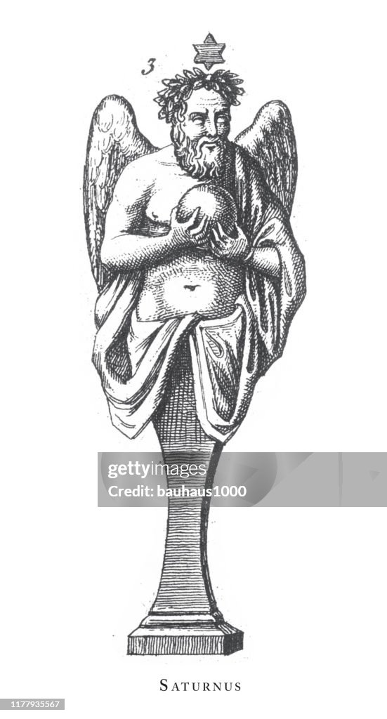 Saturnus, Religious Rites and figures of Ancient Greece and Rome Engraving Antique Illustration, Published 1851