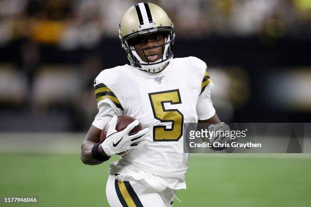 Teddy Bridgewater of the New Orleans Saints runs the ball against the Dallas Cowboys during the first quarter in the game at Mercedes Benz Superdome...