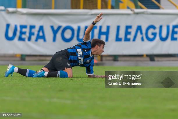 Matias Fonseca of Inter Mailand U19 gestures during the UEFA Youth League match between Inter Mailand U19 and Borussia Dortmund U19 at Stadio Ernesto...