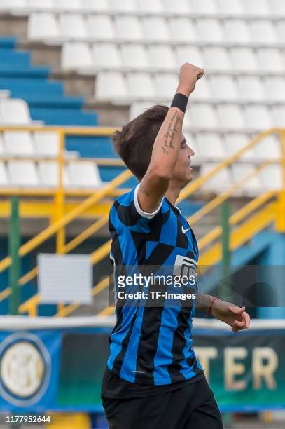 Matias Fonseca of Inter Mailand U19 celebrates after scoring his team's third goal during the UEFA Youth League match between Inter Mailand U19 and...