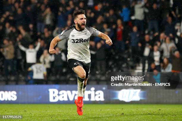 Derby County's Graeme Shinnie celebrates scoring his side's first goal of the game Derby County v Wigan Athletic - Sky Bet Championship - Pride Park .
