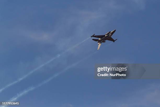 Greek HAF F16 &quot; Zeus &quot; Demo Team during the Athens Flying Week 2019 Air Show. Hellenic Air Force Lockheed Martin F-16C Block 52 from 340...