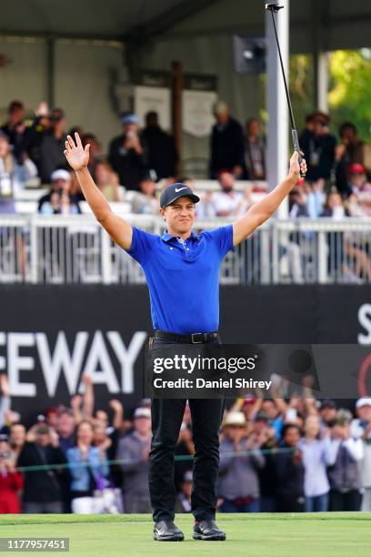Cameron Champ reacts to winning the final round of the Safeway Open at the Silverado Resort on September 29, 2019 in Napa, California.
