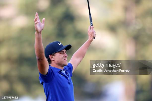 Cameron Champ reacts to winning the final round of the Safeway Open at the Silverado Resort on September 29, 2019 in Napa, California.