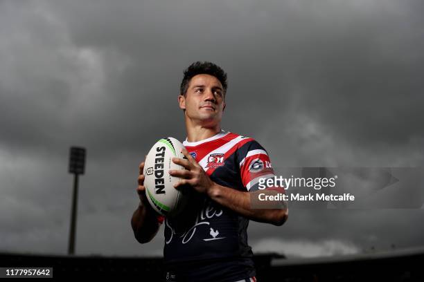 Cooper Cronk of the Roosters poses during a Sydney Roosters NRL Media Opportunity at the Sydney Cricket Ground on September 30, 2019 in Sydney,...