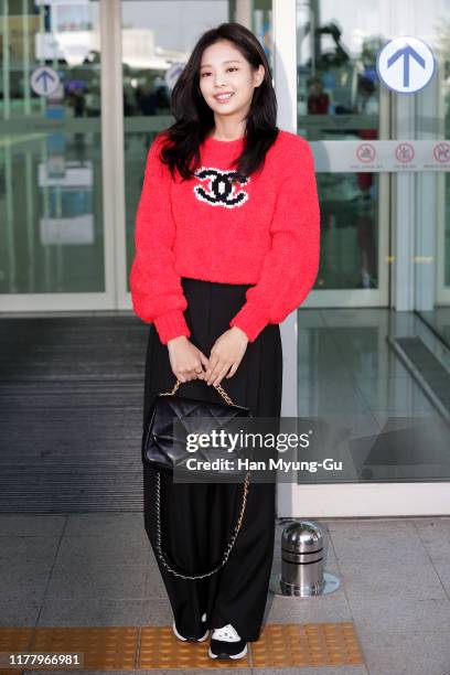 Jennie of South Korean girl group BLACKPINK is seen on departure at Incheon International Airport on September 29, 2019 in Incheon, South Korea.