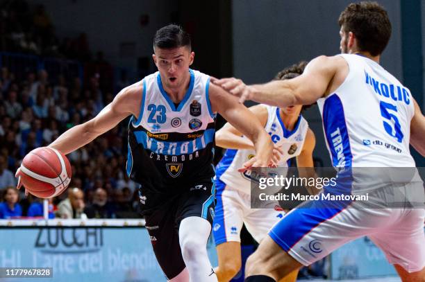 Vojislav Stojanovic of Vanoli in action during the LBA LegaBasket of Serie A match between Vanoli Cremona and De' Longhi Treviso at Pala Radi on...