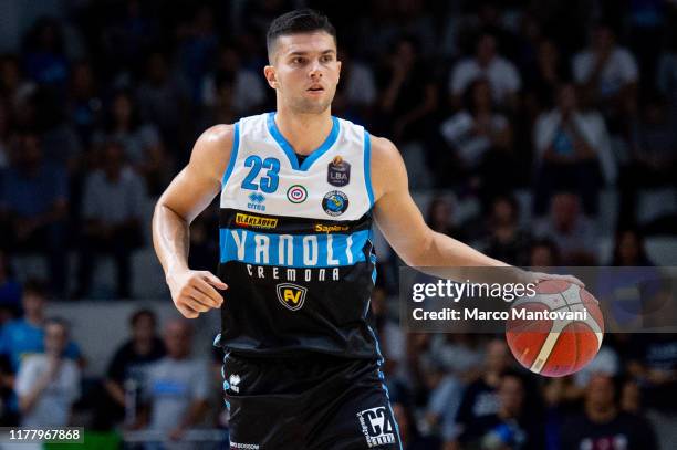 Vojislav Stojanovic of Vanoli in action during the LBA LegaBasket of Serie A match between Vanoli Cremona and De' Longhi Treviso at Pala Radi on...