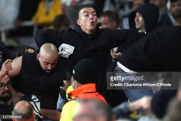 Vitoria fan makes racist monkey gestures after they lose in injury time after the UEFA Europa League group F match between Arsenal FC and Vitoria...