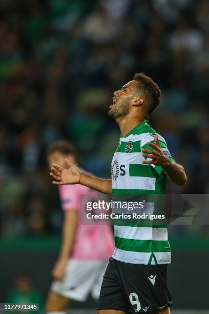 Luiz Phellype of Sporting CP reacts during the UEFA Europa League group D match between Sporting CP and Rosenborg BK at Estadio Jose Alvalade on...