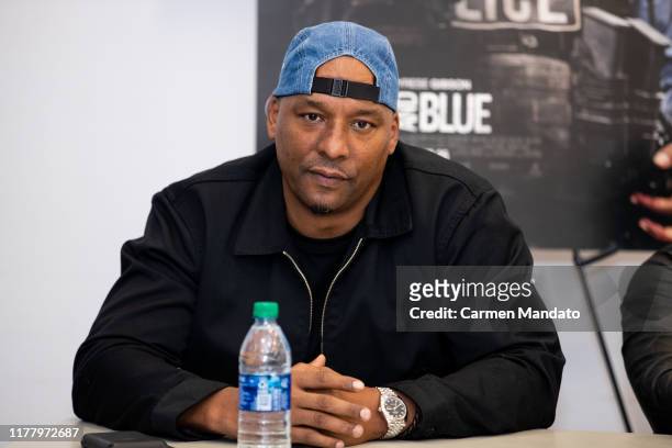 Deon Taylor is seen during the "Black & Blue" cast members' visit to Morehouse College on October 24, 2019 in Atlanta, Georgia.