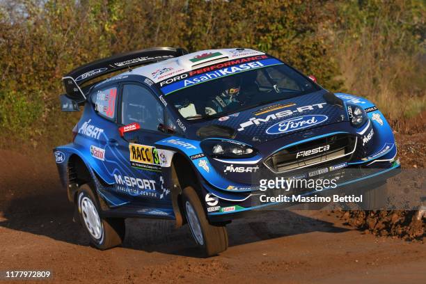 Elfyn Evans of Great Britain and Scott Martin of Great Britain compete with their M-Sport FORD WRT Ford Fiesta WRC during the Shakedown of the FIA...