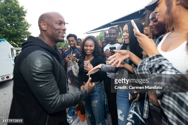 Tyrese Gibson greets fans during the "Black & Blue" cast members' visit to Morehouse College on October 24, 2019 in Atlanta, Georgia.