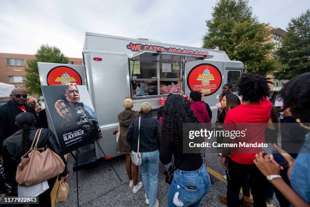 Food truck is seen during the "Black & Blue" cast members' visit to Morehouse College on October 24, 2019 in Atlanta, Georgia.