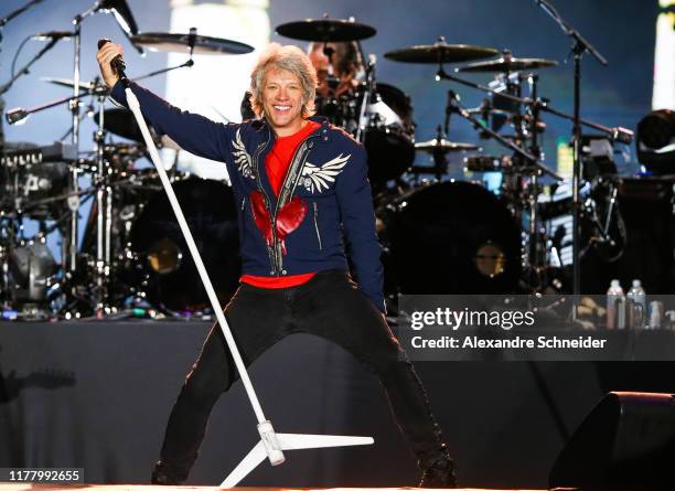 Jon Bon Jovi of the band Bon Jovi performs on stage during Rock In Rio day 3 at Cidade do Rock on September 29, 2019 in Rio de Janeiro, Brazil.