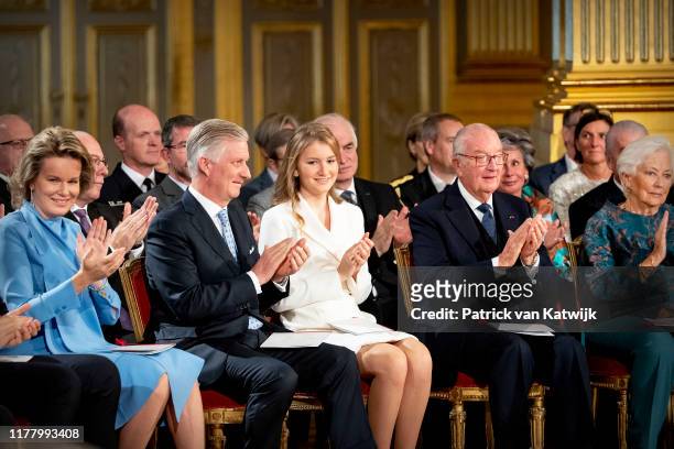 King Albert of Belgium, Queen Paola of Belgium, King Philippe of Belgium, Queen Mathilde of Belgium and Princess Elisabeth of Belgium during the 18th...