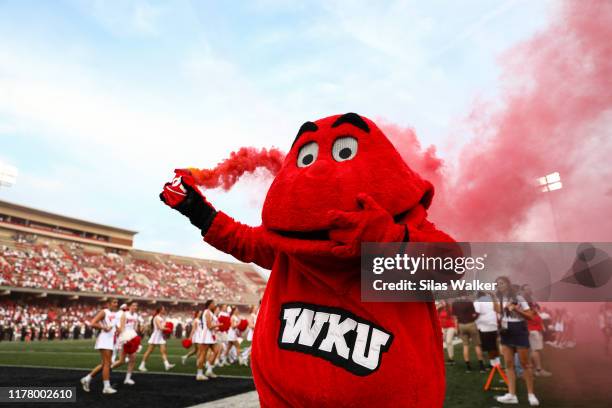 Western Kentucky University Hilltoppers mascot Big Red dances on the sideline before the game with the University of Alabama Birmingham Blazers on...
