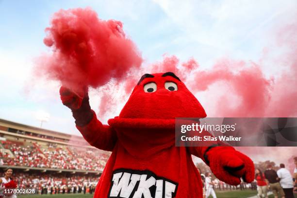 Western Kentucky University Hilltoppers mascot Big Red dances on the sideline before the game with the University of Alabama Birmingham Blazers on...