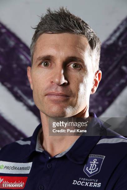 Justin Longmuir, coach of the Fremantle Dockers poses following a Fremantle Dockers AFL press conference at the Fremantle Derby Club Lecture Theatre...