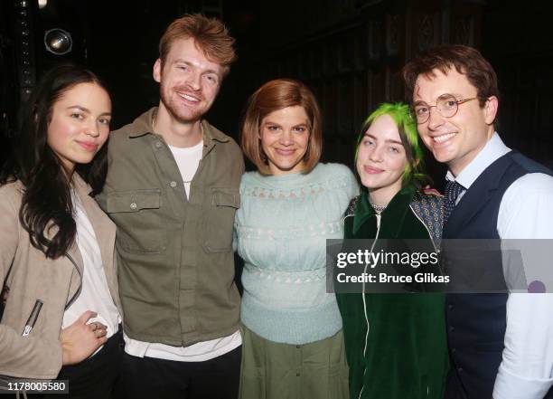 Claudia Sulewski, Finneas O'Connell, Diane Davis, Billie Eilish and James Snyder pose backstage at "Harry Potter and The Cursed Child, Parts 1 & 2"...