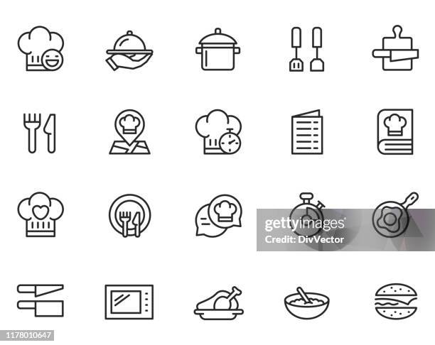 cooking line icon set - cooking timer stock illustrations