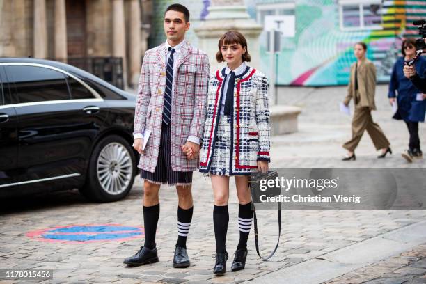 Couple Reuben Selby and Maisie Williams seen outside Thom Browne during Paris Fashion Week Womenswear Spring Summer 2020 on September 29, 2019 in...