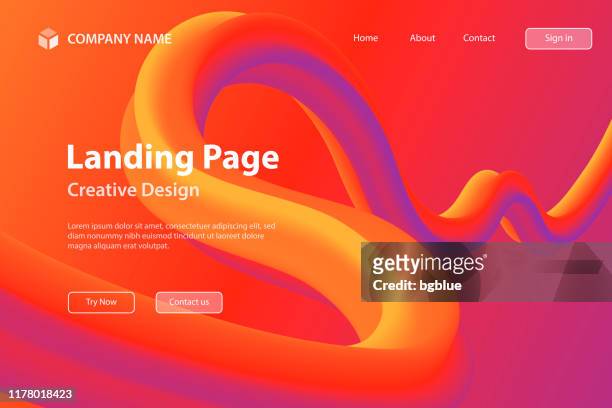 landing page template - fluid abstract design on red gradient background - three dimensional stock illustrations