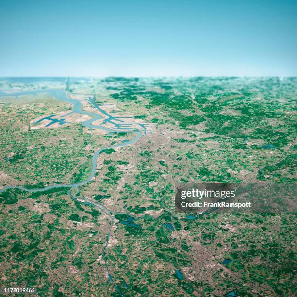 antwerpen city 3d render aerial horizon view from south aug 2019 - flandern belgien stock-fotos und bilder