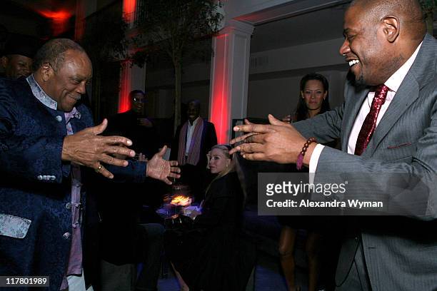 Quincy Jones and Forest Whitaker during Dom Perignon Celebration for Forest Whitaker - February 27, 2007 at Boulevard3 in Hollywood, California,...