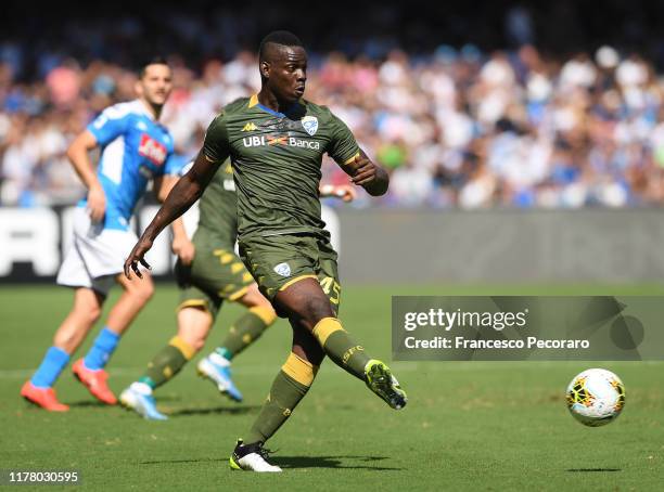 Mario Balotelli of Brescia Calcio during the Serie A match between SSC Napoli and Brescia Calcio at Stadio San Paolo on September 29, 2019 in Naples,...