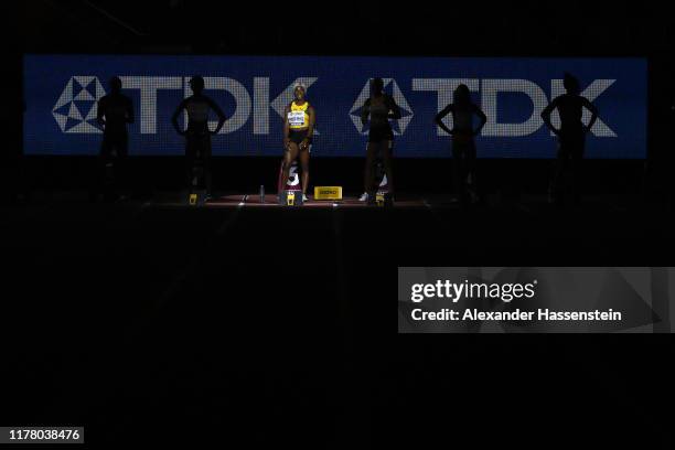 Shelly-Ann Fraser-Pryce of Jamaica competes in the Women's 100 Metres final during day three of 17th IAAF World Athletics Championships Doha 2019 at...