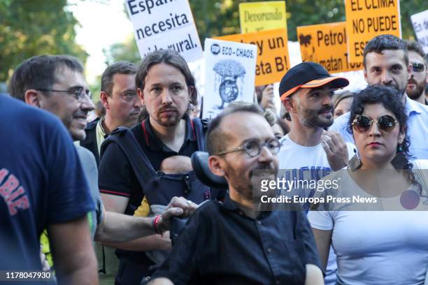 The general secretary of Podemos, Pablo Iglesias, and the secretary of Government Action of Unidas Podemos, Pablo Echenique, are seen during the...