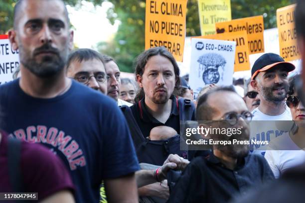 The general secretary of Podemos, Pablo Iglesias, and the secretary of Government Action of Unidas Podemos, Pablo Echenique, are seen during the...