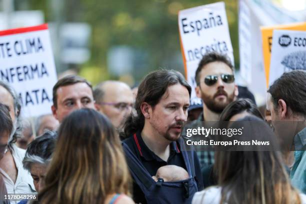 The general secretary of Podemos, Pablo Iglesias, is seen during the demonstration in Madrid organized by Fridays For Future, Alianza por el Clima,...