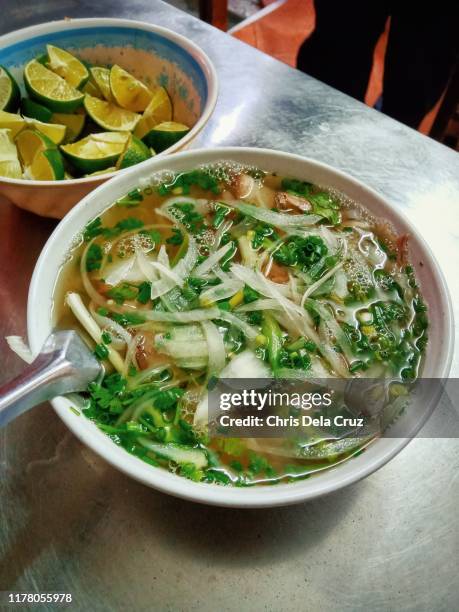 vietnamese pho noodles - vietnamese coriander stock pictures, royalty-free photos & images