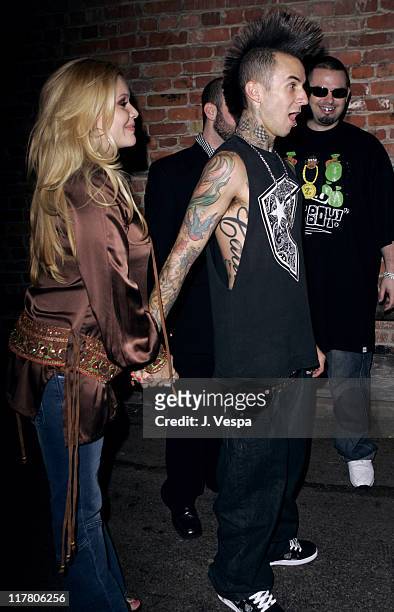 Shanna Moakler and Travis Barker during Travis Barker DC Shoes Launch Party at LAX Nightclub in Hollywood, California, United States.