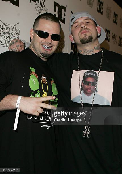 Pall Wall and Skinhead Rob during Travis Barker DC Shoes Launch Party at LAX Nightclub in Hollywood, California, United States.