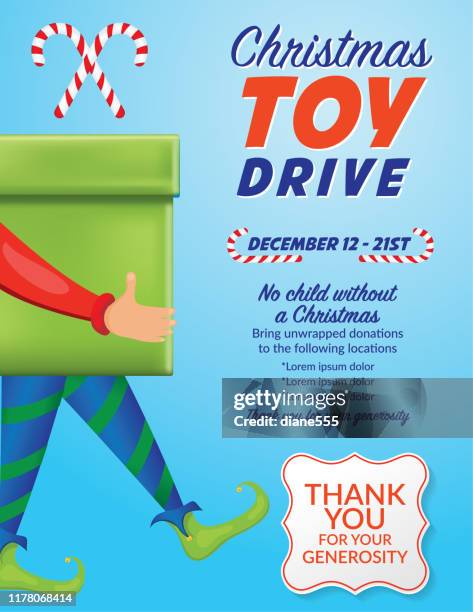 stockillustraties, clipart, cartoons en iconen met kerst liefdadigheid toy drive poster sjabloon - funny christmas gift