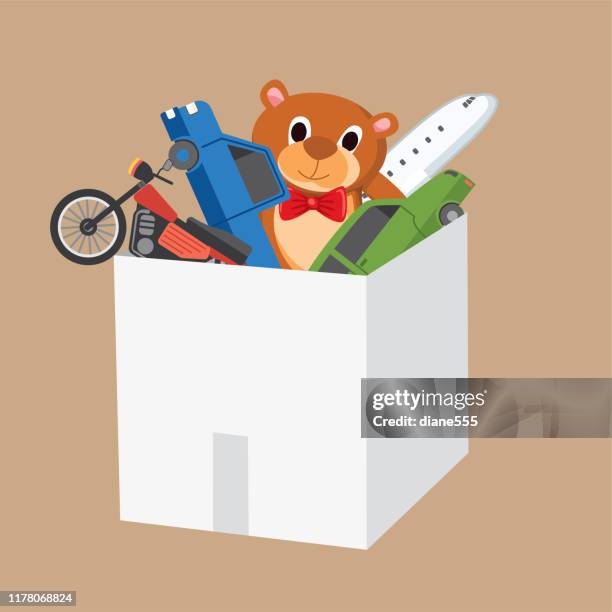 weihnachten charity spielzeug laufwerk sammlung box - wohltätigkeitsaktion stock-grafiken, -clipart, -cartoons und -symbole