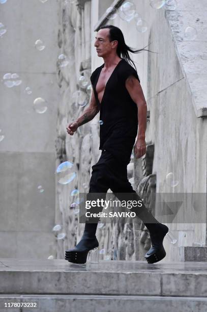 Fashion designer Rick Owens walks the runway during the Rick Owens Ready to Wear Spring/Summer 2020 fashion show as part of Paris Fashion Week on...