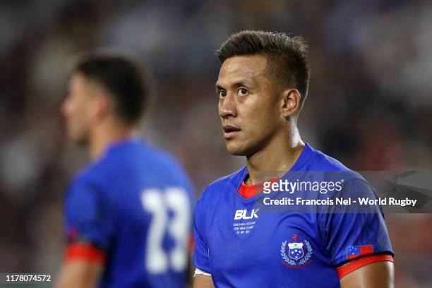 Tim Nanai-Williams of Samoa looks on during the Rugby World Cup 2019 Group A game between Scotland and Samoa at Kobe Misaki Stadium on September 30,...