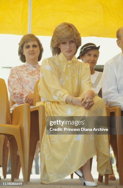 Diana, Princess of Wales attends the official welcome ceremony during a visit to a school in Alice Springs, Australia, March 1983.