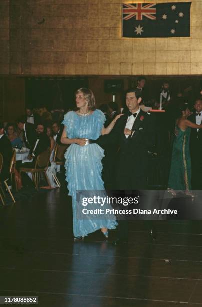 Diana, Princess of Wales and Prince Charles dancing at a gala dinner and dance at the Wentworth Hotel in Sydney, Australia, March 1983. Diana is...